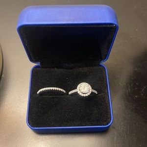 Charles and Colvard White Gold Moissanite Engagement and Wedding band- size 8